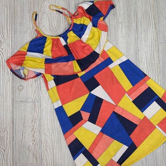 Vintage Purple Rain Womens Size Medium Cold Shoulder Dress Multicolor Geometric - Picture 6 of 10